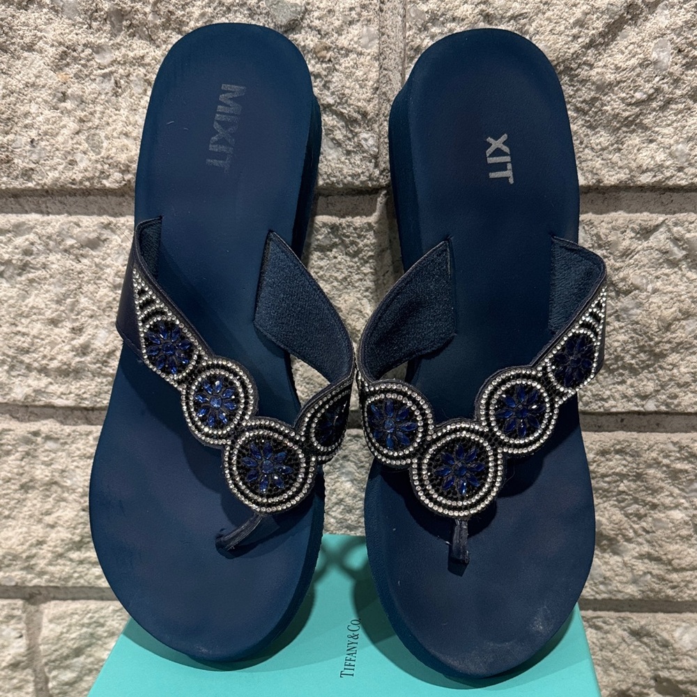 MixIt Blue Sandals with rhinestone Straps